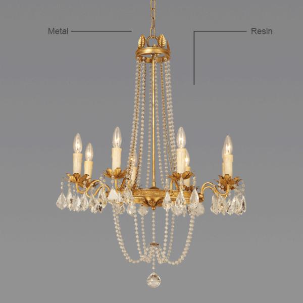 Gold Wrought iron candle chandelier with Crystal for Hotel Room Lighting (WH-CI-37)