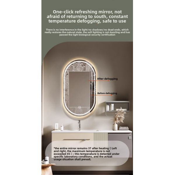 Modern Anti-Fog Oval LED Illuminated Bathroom Vanity Mirror Simple Smart Rectangle Touch Control for Hotel Apartments Villas