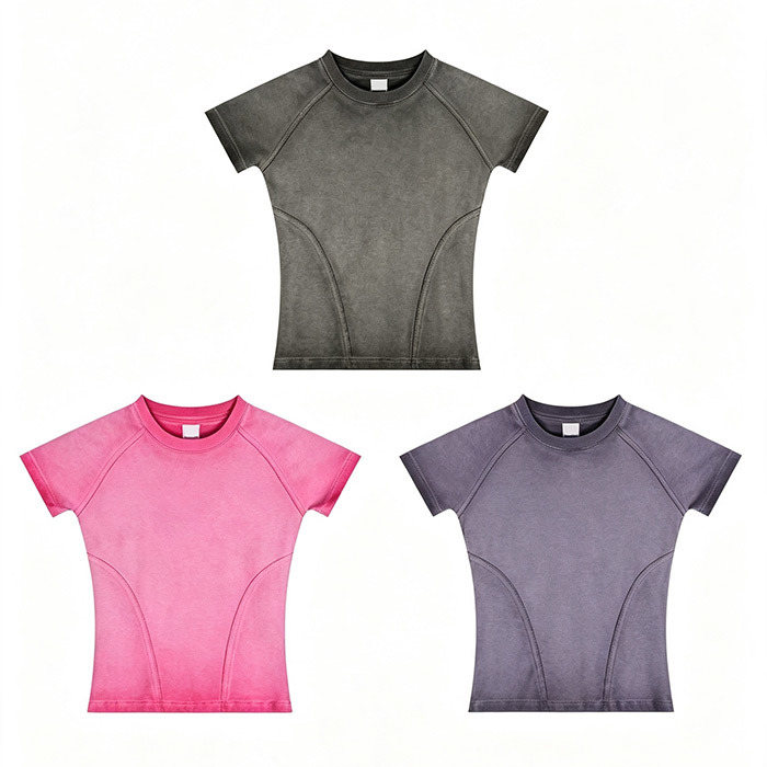 220GSM Cotton Blend T Shirt Vintage Acid Wash T Shirt Streetwear