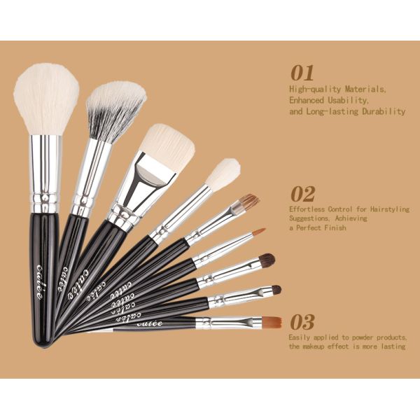 Настроить 9 штук Travel Pro Макияжные кисти с черной деревянной ручкой и алюминиевой шлифовкой