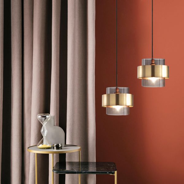 Lámpara colgante de vidrio dorado de diseño moderno para comedor, sala de estar, interior, hierro