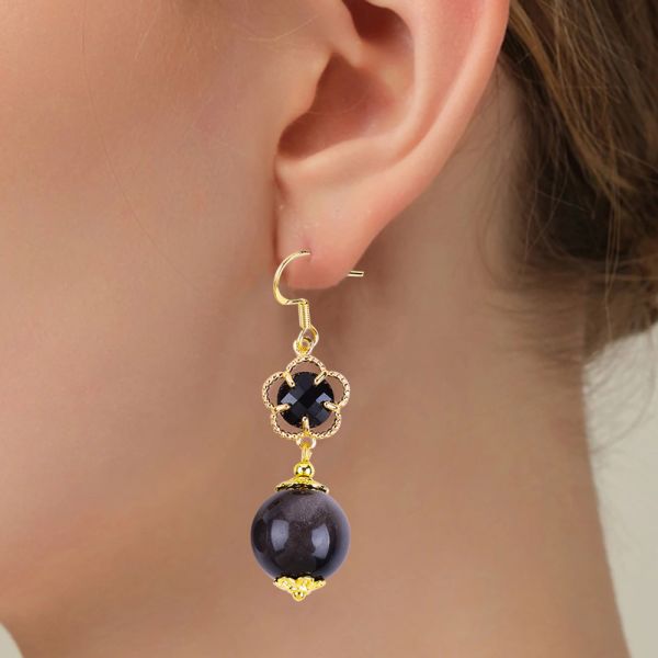 Ручные кристаллические серьги серебряный блеск обсидиан драгоценный камень бусы подвески серьги лечебные кристаллические серьги