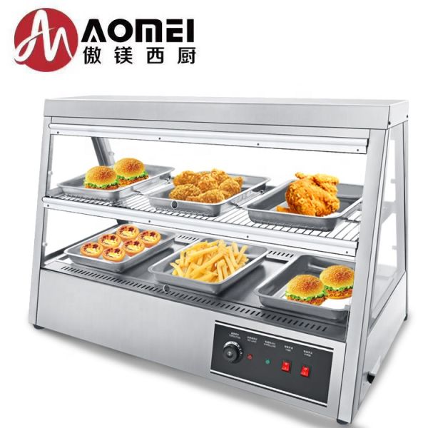 2-Tray Electric Hot Glass Food Warmer Display Showcase Temperature Range 30-85 Degrees