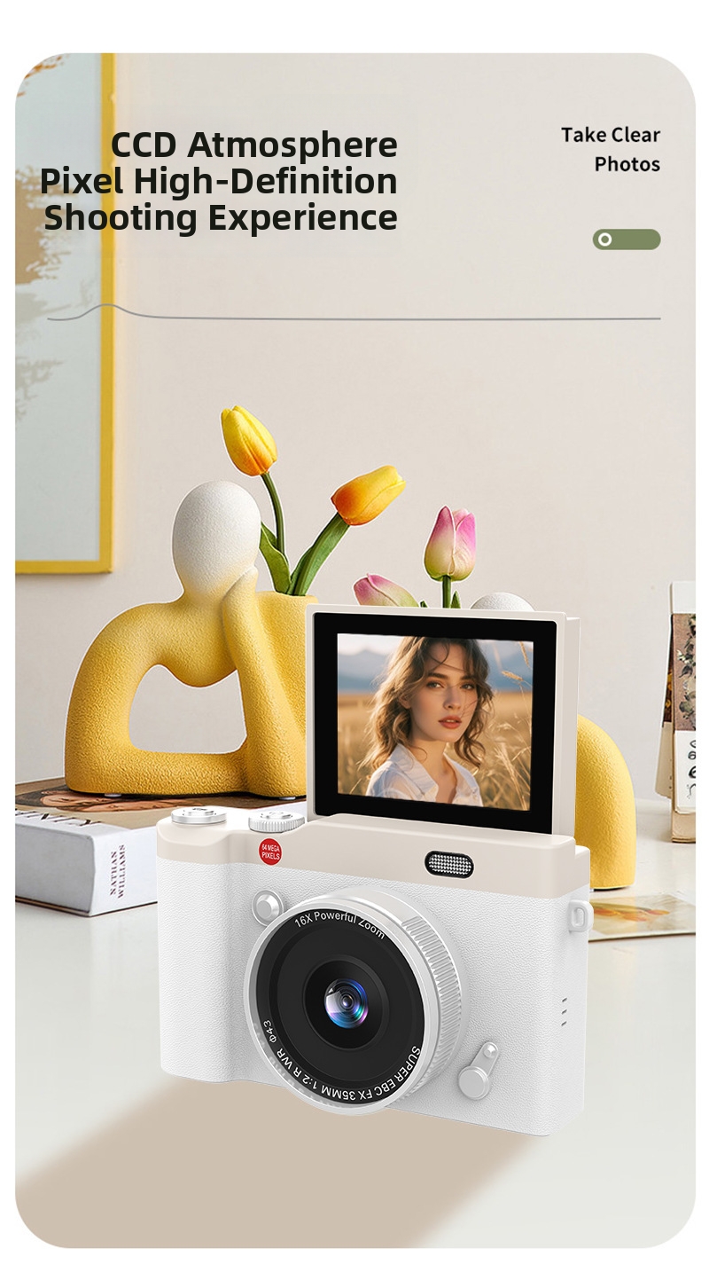 DLC  Digital Camera 64MP 4K Video Camera with 180° Flip Screen 16X Zoom WiFi Vlogging Camera for Students Beginners