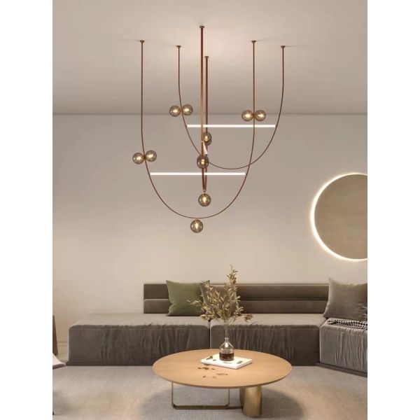 Nordic Home Restaurant Leather Lighting Modern Clearly Glass Shade large Chandelier For Bar