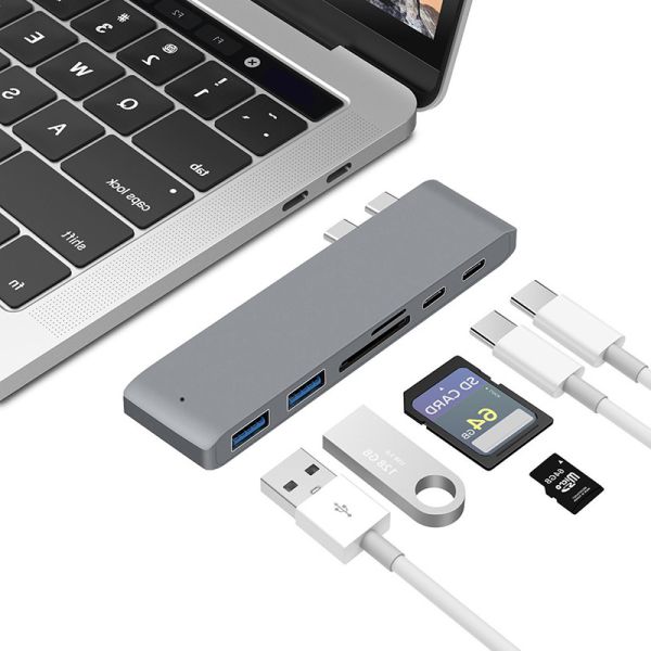 Multiport Docking Station 6-In-1 Type-C Hub Adapter with SD/TF 2*USB3.0 2*USB-C Output