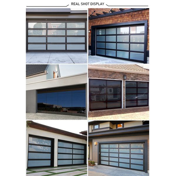 Porte sectionnelle en aluminium à isolation acoustique moderne avec ouverture manuelle/automatique 9x8 9x7 16x7 Porte