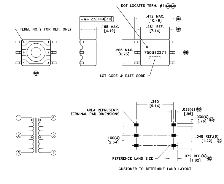 Ядр 750342271 локальной сети трансформатора SMD привода ворот магнитное стальное