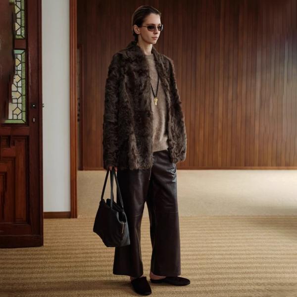 Persian Lamb Faux Fur Coat with Stand-up Collar Cruelty-Free Hip-length Loose Outerwear for Women