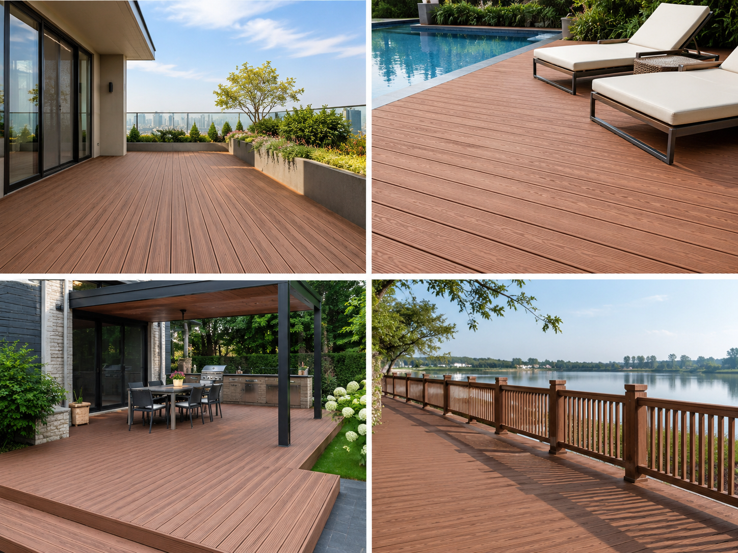 Anti Slip WPC Decking 140x25mm Grooved Composite Outdoor Flooring Pool Coastal Homes