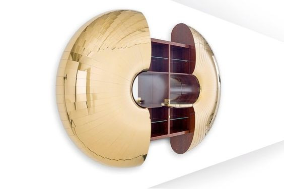 High-Tech Vacuum Electroplated Gold Wall Wine Cabinet Restaurant Villa Accent