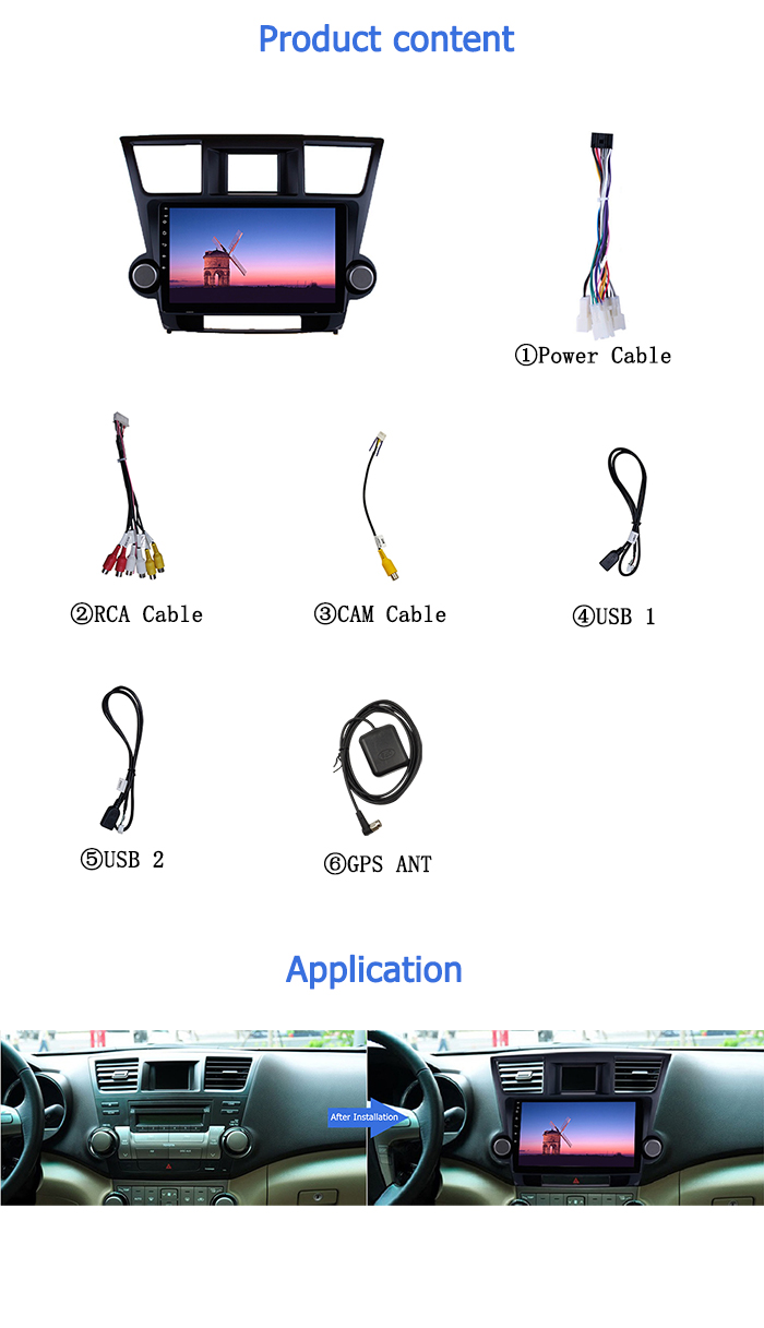 Android 9.0 Quad Core 1+16GB Автомобильный DVD Стерео Радио Для Toyota Highlander 2009 2010 2011 2012 2013 2014 10 дюймов