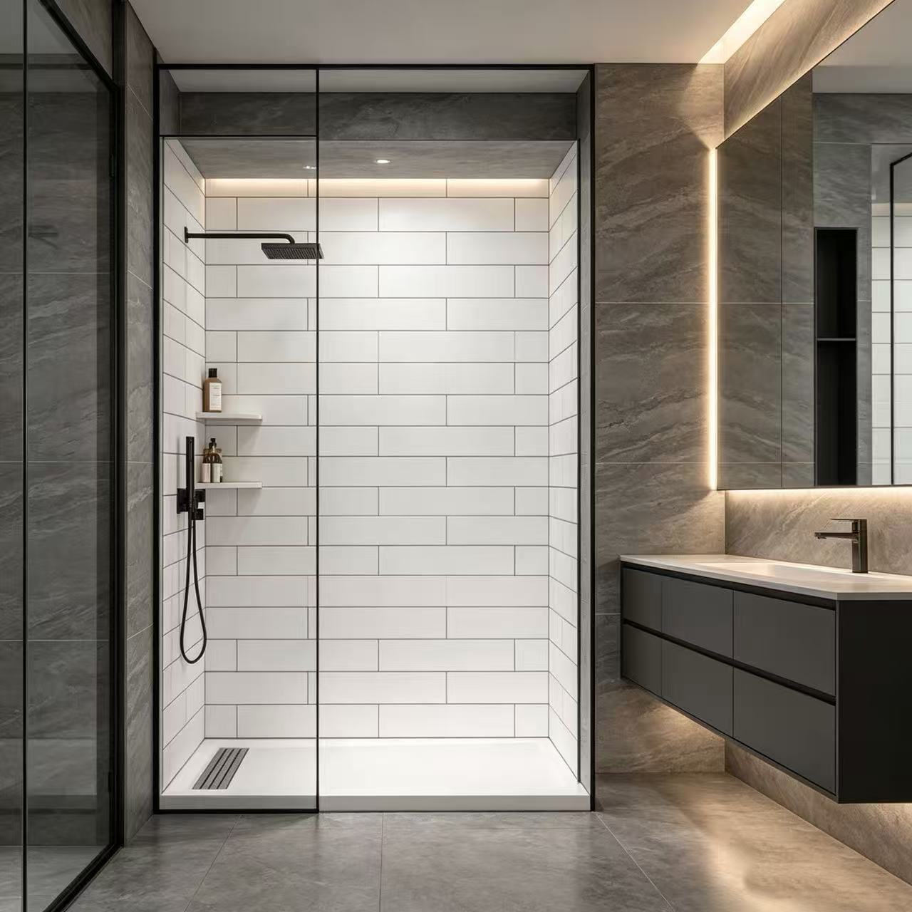 Custom Solid Surface Wall Panel Shower Surrounds Water Resistant 4x8