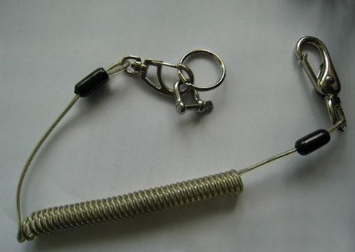 Transparent PU Coated Stainless Steel Wire Inside Tool Coiled Leash Holder w/Snap Hooks