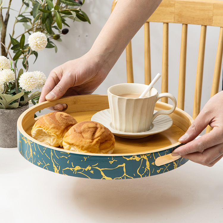 Home and Travel Use Rattan Storage Bamboo Tray Round Basket with Handle