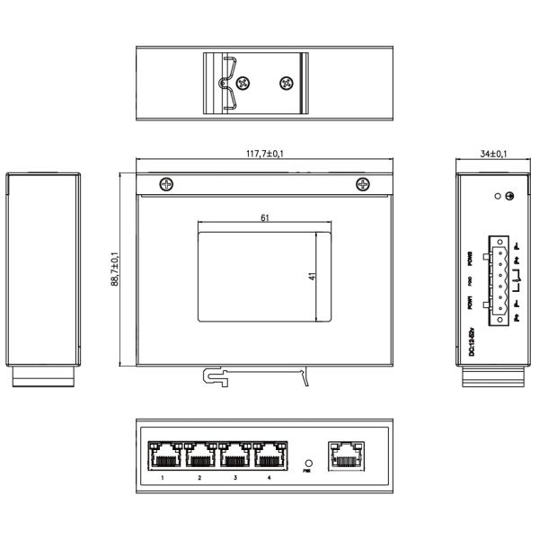 Unmanaged Industrial Ethernet Switches 5 Port POE 100Base-TX DIN Rail Mounting