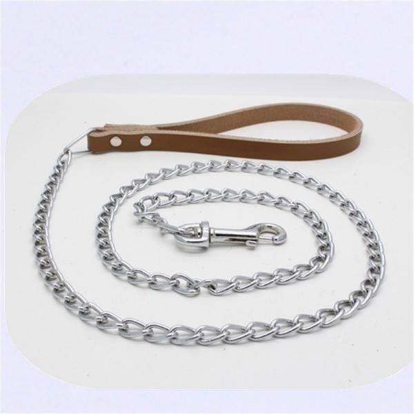 Matching Cowhide Dog Neck Chain Chrome Plated Iron Traction Dog Leash Chain