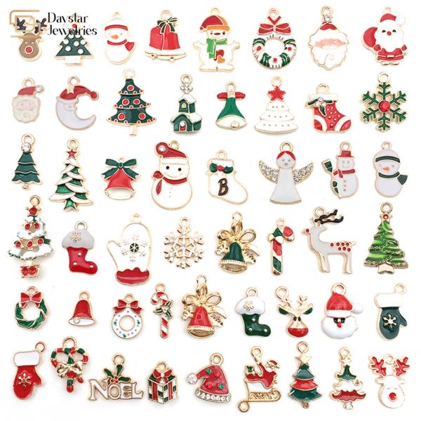 Pingente de Natal de esmalte dourado, pingentes de metal faça você mesmo joias para fazer