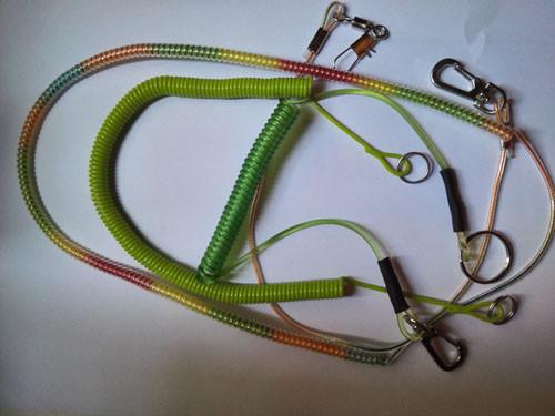 Top quality Chinese factory coil tether with split ring and key hook for fishing tackle