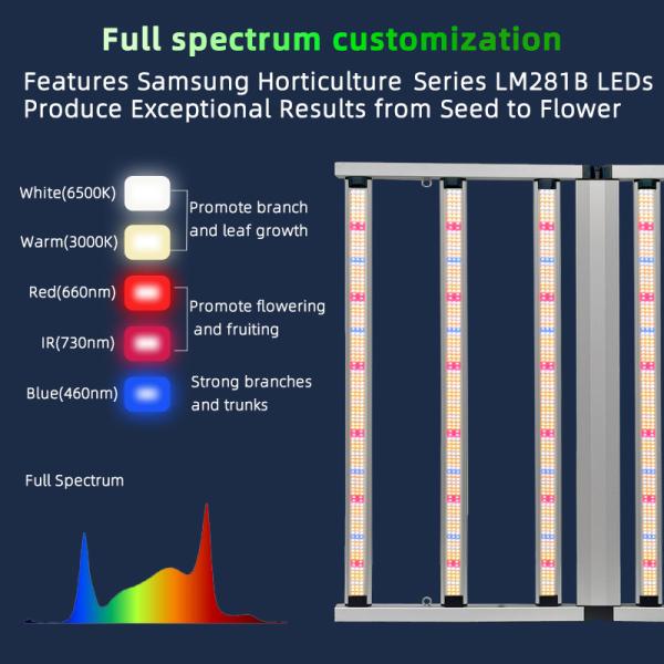 Lâmpadas de crescimento de estufa movidas a energia solar 720w Luz de crescimento de LED Espectro completo Luz de crescimento de plantas LED Design modular