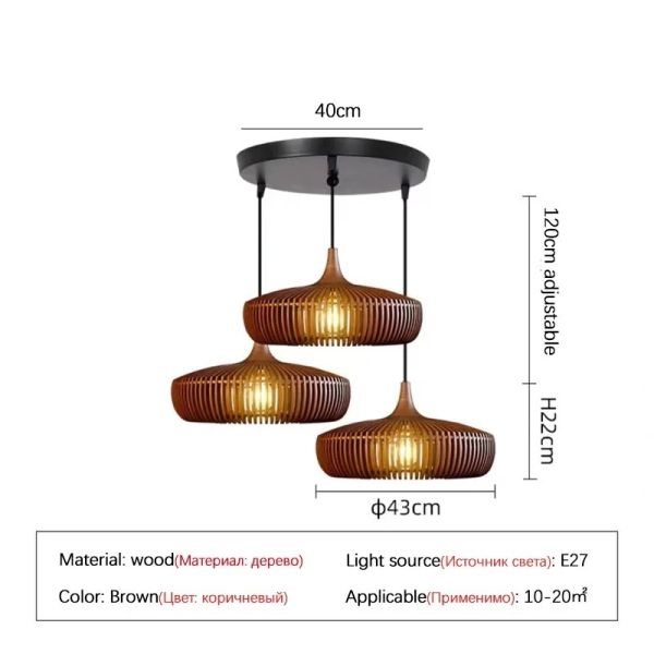 Dining Table Lighting Fixtures Bedroom Home Retro Art Designer Led Wooden Pendant Light(WH-WP-140)
