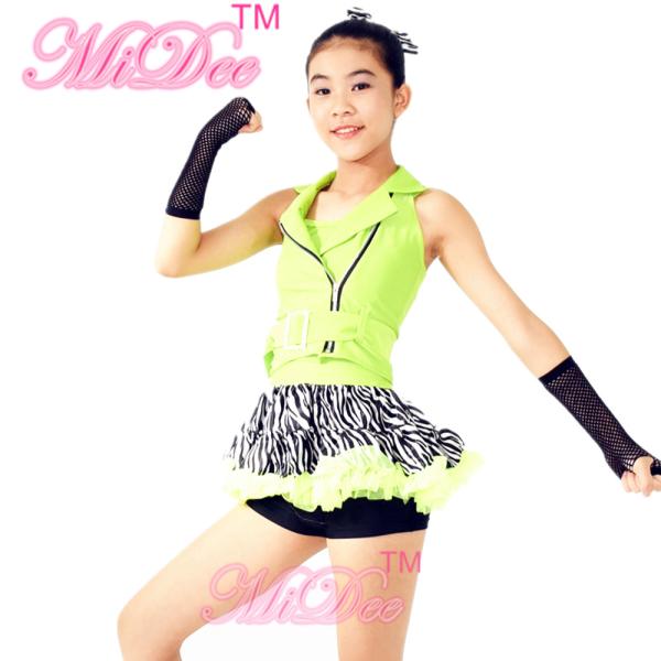 3 in 1 Sleeveless Green Belt Vest Zebra Skirt Leotard Dance Competition Costumes