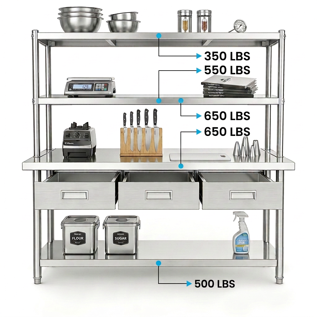 Customizable Stainless Steel 201 Workbench with Corrosion Resistance for Commercial Kitchens