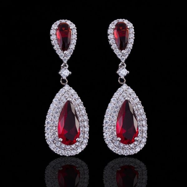 Fashion earring jewelry CZ crystal water drop gold plated tear drop bridal jewelry earrings necklace jewelry set