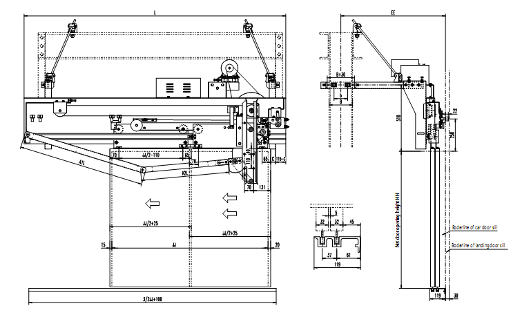 Two Speed Elevator Door Operator Side Opening Variable Frequency
