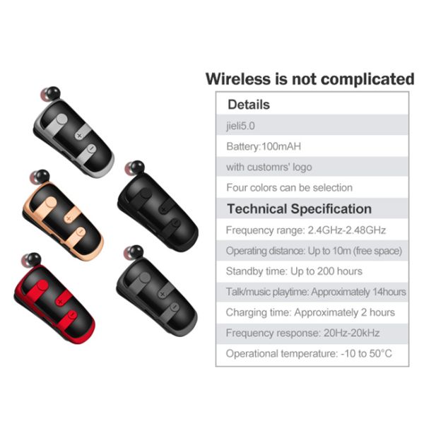 Plastic Volume Control Business Bluetooth Earphone IPX3 Waterproof