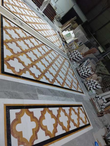 White and Yellow Marble Water Jet Carpet in Modern Design Style for Living Room Villa