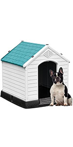 Large Plastic Dog House Outdoor Indoor Doghouse Puppy Shelter Water Resistant Easy Assembly Sturdy Dog Kennel