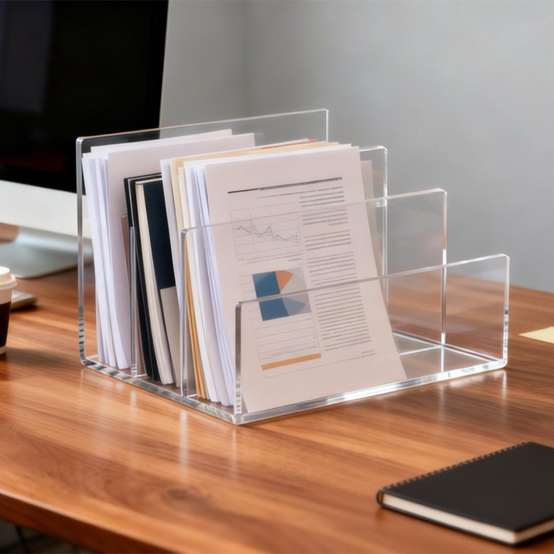 Multi-layer transparent acrylic document rack, desktop office document sorting, storage and organizing shelf for office files