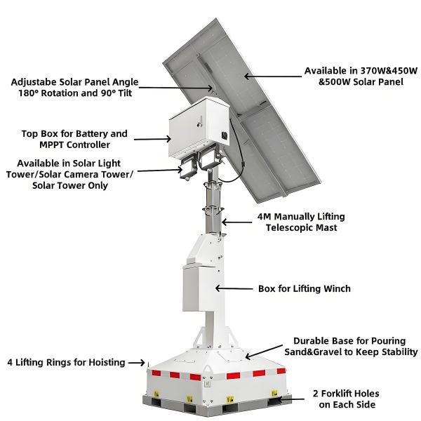 Robust Mobile Solar Light Tower Border Security Solar Surveillance Light Tower With Thermal Camera