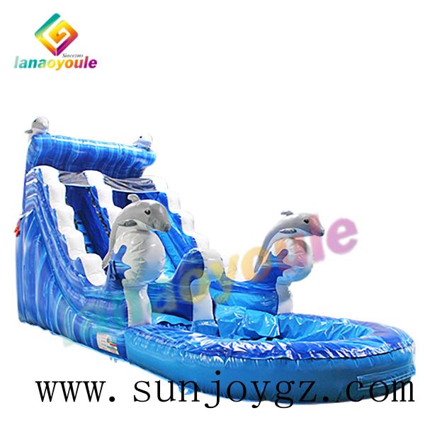 Blue Inflatable Waterpark Dolphin Water Slide Park For Outdoor Activity