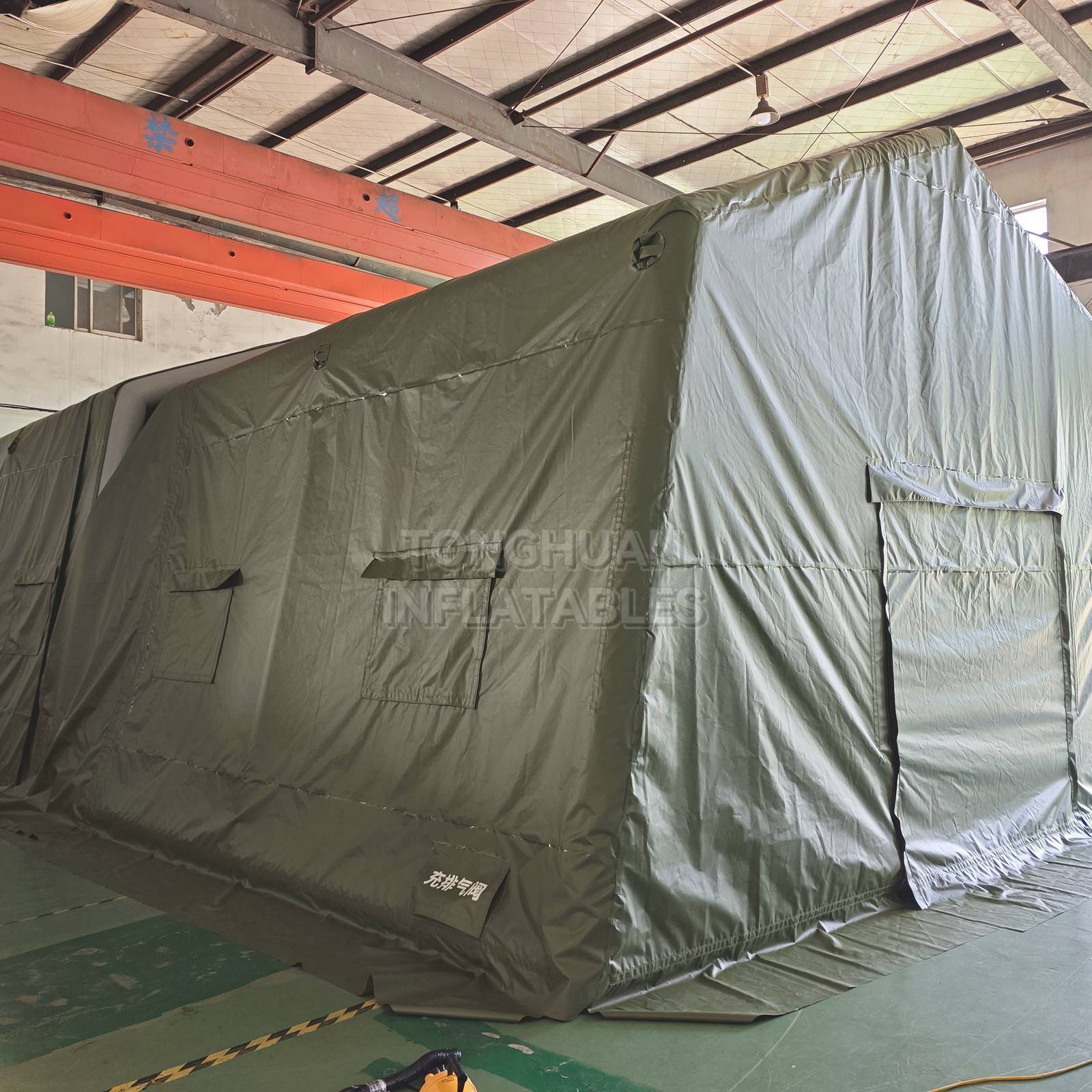 Commercial Olive Green Inflatable PVC Tent with Reinforced Air Frame Roll Up Door and Ventilation Windows for Emergency Camps Field Operations