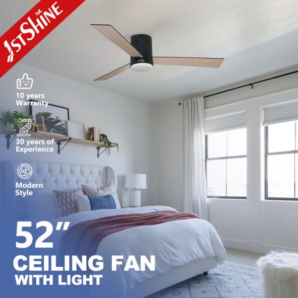 Fancy Wood Blades Low Profile Ceiling Fan with Remote Control and 3 Color LED Light