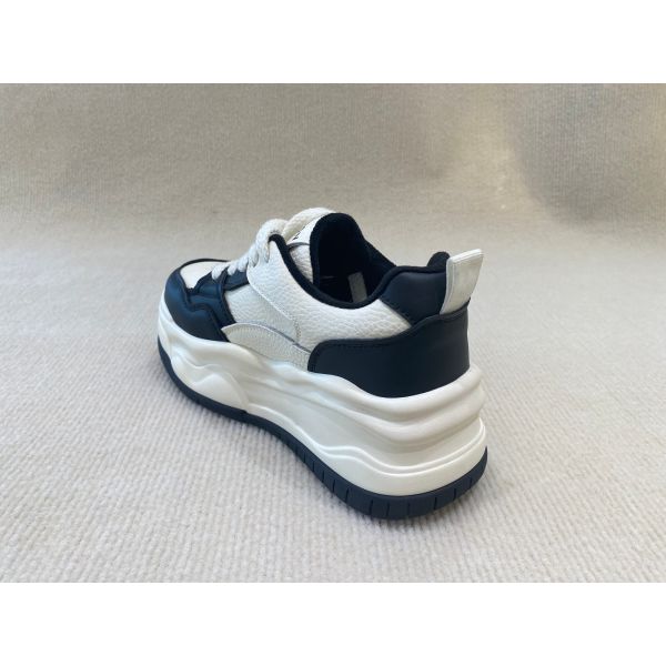 Black White Women'S High Top Sneakers Genuine Leather Breathable Mesh