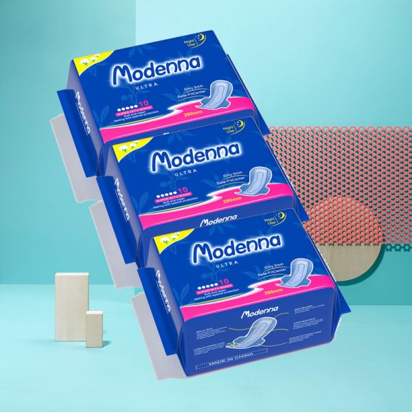 OEM Бренд Modenna Размер Женщины Пахта Менструальные прокладки Санитарная салфетка