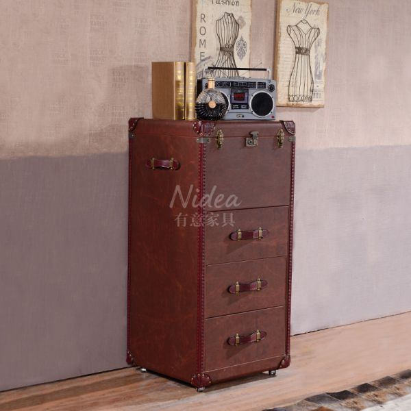 Vintage Brown Handmade Durable American-Style Retro Leather Side Table for Living Room Hotel Coffee Shop Bars