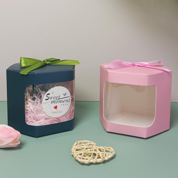Cajas de regalo hexagonales con lazo de papel impreso para festivales personalizadas