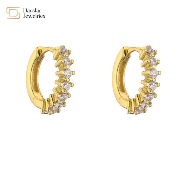 Diamond Zircon Huggie Hoop Earrings , 18k Rhinestone Small Circle Earrings