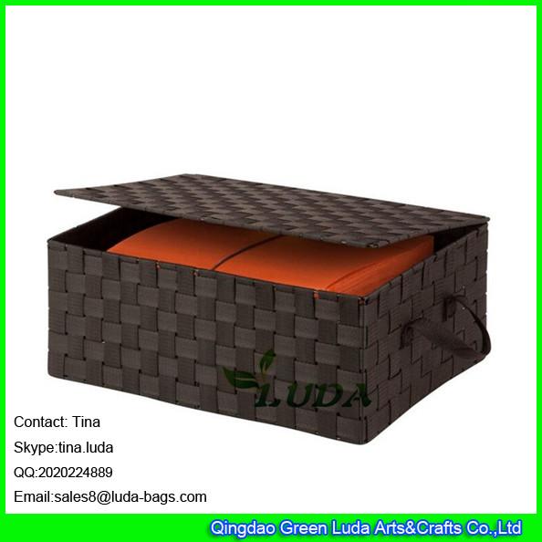 LDKZ-022 popular brown strap woven basket double woven storage box with hinged lid
