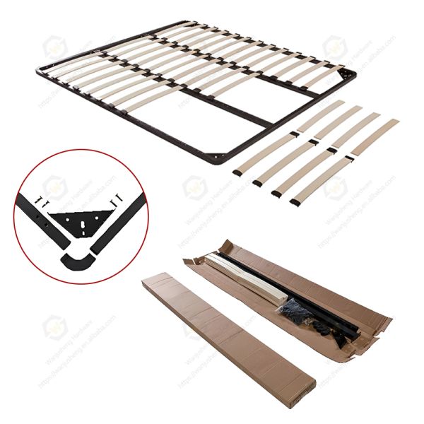 Metal Bed Base Mechanism with Wooden Slats Detachable Storage Function Bedroom Flat Bed Frame