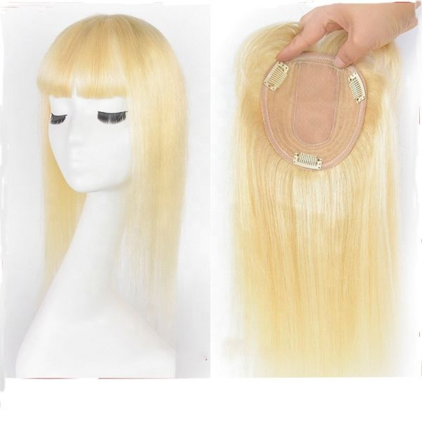 Top Human Hair Crystal Bride Long Silk Base Blonde Toupee for Wedding Women Fringe Clip