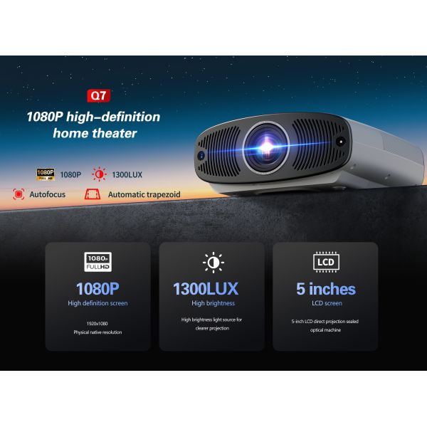 Flyin Q7 LCD LED Lamps Android Projector Built-In Stereo Speaker US EURO Plug