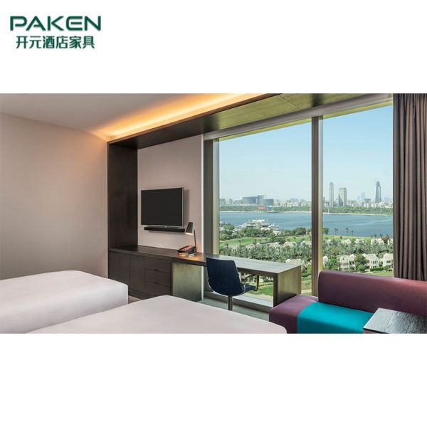 Concise Style Hotel Full Set Bedroom Furniture Light Color