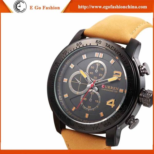 Brown Leather Watch Retro Watches for Man Business Watch 3 Subdials Quartz Analog Watches