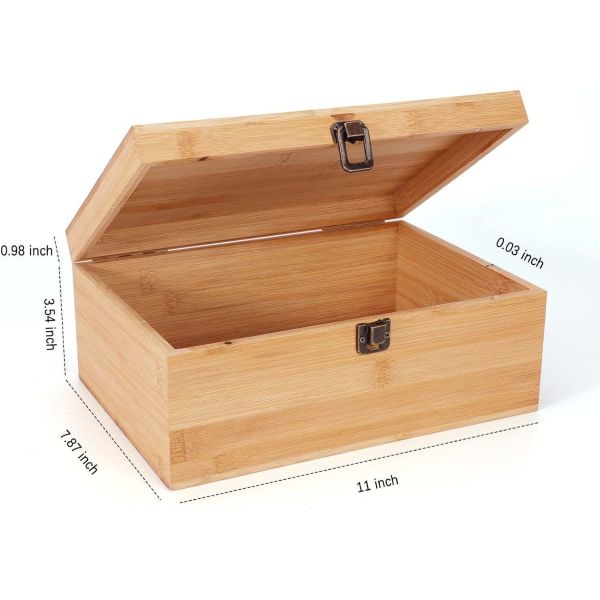 1 X 7.9 X 4.5 Inch Natural Bamboo Wood Storage Box With Hinged Lid Silk-Screen Printing