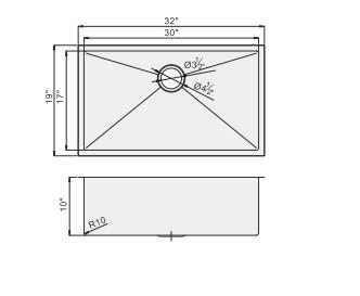 32 L X 19 W X 10 D Undermount Stainless Steel Kitchen Sink With Basket Strainer